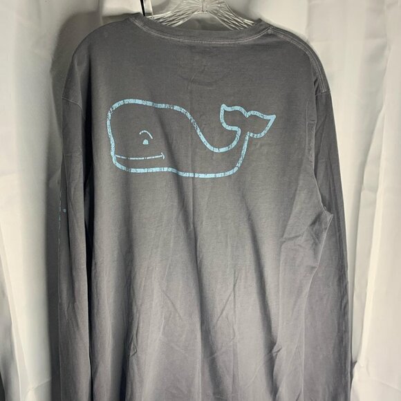 Vineyard Vines Men's Burgee, Vintage Whale Long-Sleeve Pocket Tee, Gray. - Picture 2 of 4